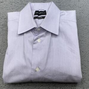 Emporio Armani Shirt Mens 15 Purple Micro Check Dress Button Front Long Sleeve
